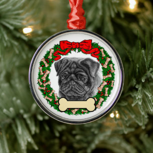 Black Pug Ornament - Personalize with Name or Date