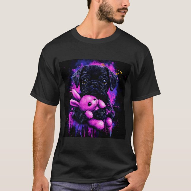Black Pug Plushy Love T-Shirt (Front)