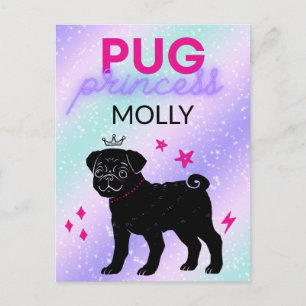 BLACK" PUG PRINCESS" POSTCARD