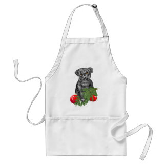 Black Pug Puppy Adorable Christmas Art Standard Apron