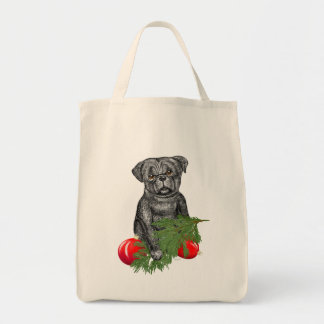 Black Pug Puppy Adorable Christmas Art Tote Bag