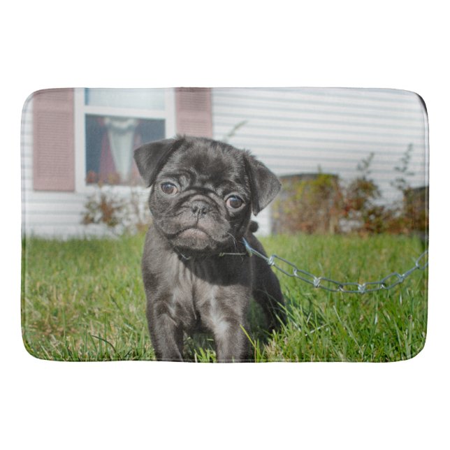 Black pug puppy bath mat (Front)
