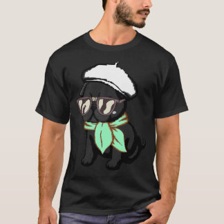 Black Pug Puppy Green Scarf Pixel Art T-Shirt