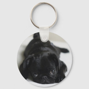 Black Pug Puppy Key Ring