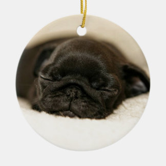 Black Pug Puppy Sleeping Ceramic Tree Decoration