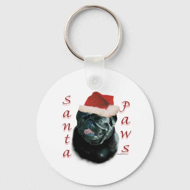 Black Pug Santa Paws Key Ring (Front)