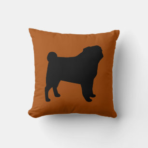Black Pug Silhouette Burnt Orange   Dog Lover's Cushion
