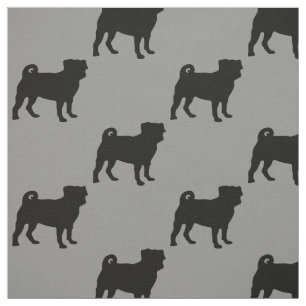 Black Pug Silhouette - Simple Vector Design Fabric