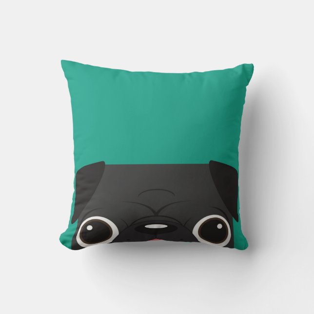 Black Pug -Teal Pillow (Front)