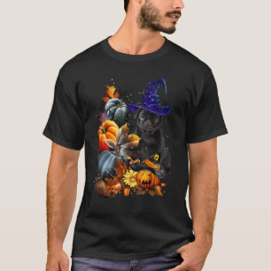 Black Pug Witch Pumpkin Halloween Dog T-Shirt