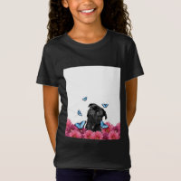 Black Pug With Blue Butterflies And Gerberas
