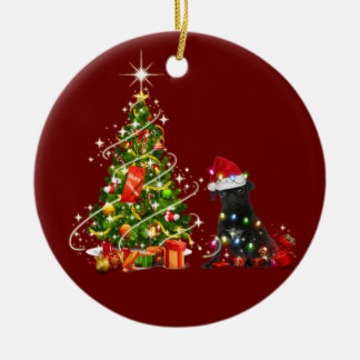 Black pug With Hat Scaft Christmas Ceramic Tree Decoration