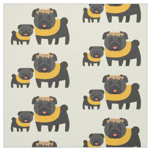Black Pugs Fabric