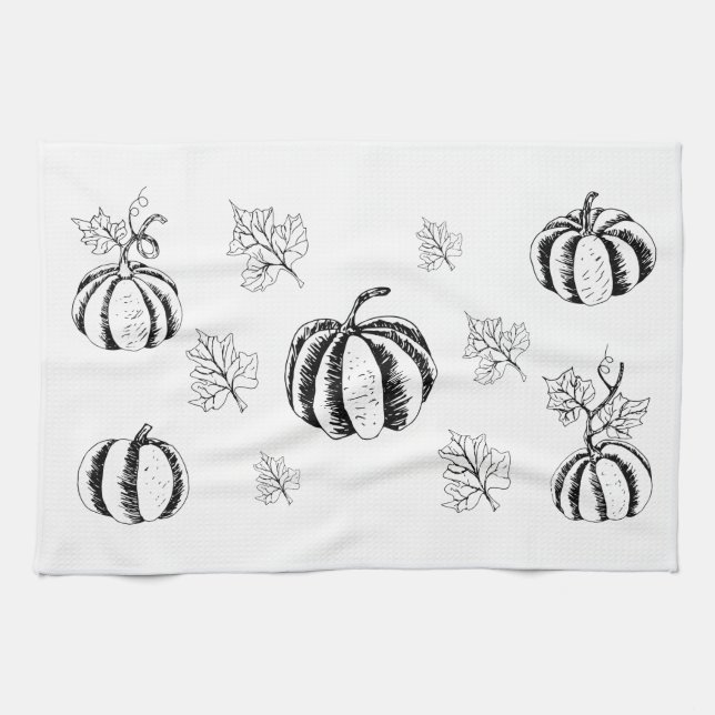 Black Pumpkin for Halloween     Tea Towel (Horizontal)