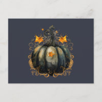 Black Pumpkin Gold Scrollwork Leaves Halloween