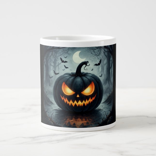 Black Pumpkin Horror ,Jack O' Lantern  Large Coffee Mug (Front)