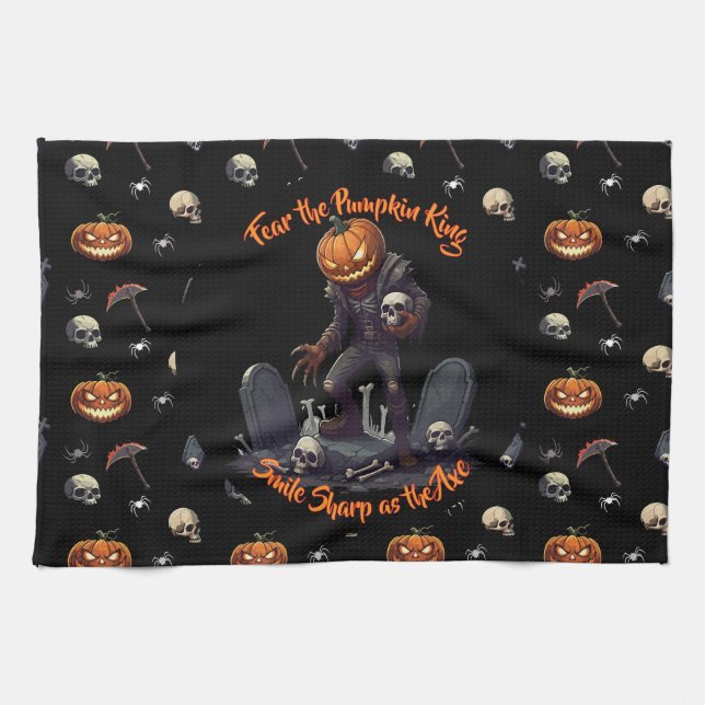🖤 Black Pumpkin King Kitchen Towel 🎃 (Horizontal)