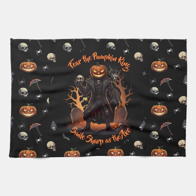 🖤 Black Pumpkin King Kitchen Towel 🎃 (Horizontal)