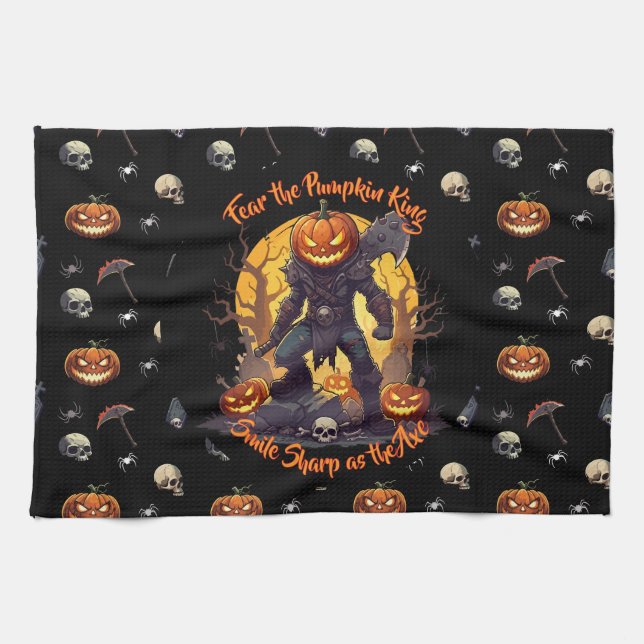 🖤 Black Pumpkin King Kitchen Towel 🎃 (Horizontal)