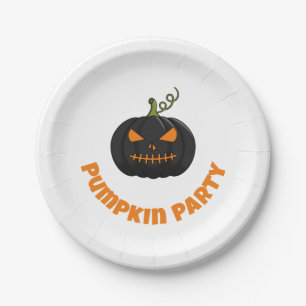 Black Pumpkin Paper Plate With Pumpkin Party Text