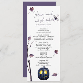 Black Pumpkin & Spider Fall Elegant Halloween  Menu