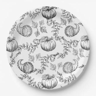 Black Pumpkin Toile 9 in. Round Paper plate