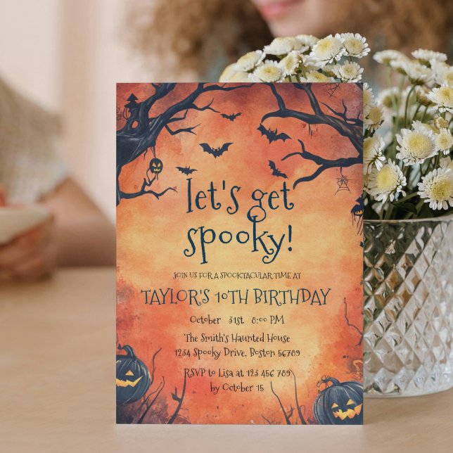 Black Pumpkins Orange Halloween Birthday Party Invitation (Creator Uploaded)