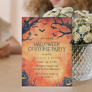 Black Pumpkins Orange Halloween Costume Party  Invitation