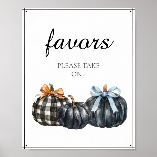Black Pumpkins Watercolor Baby Shower Favour  Poster (Front)