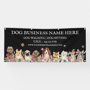 Black Puppies Floral Botanical Dog Groomer Banner