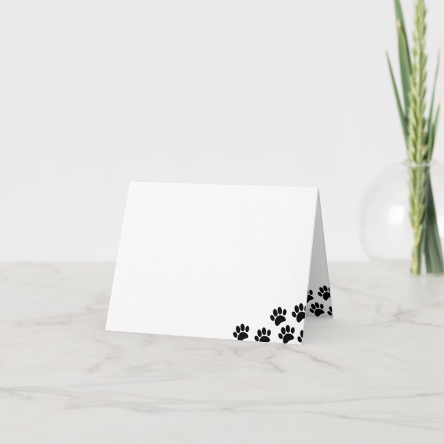 Black Puppy Paw Prints Blank Note Card (Front)
