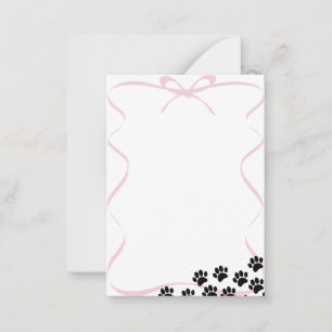 Black Puppy Paw Prints Pink Ribbon  Card