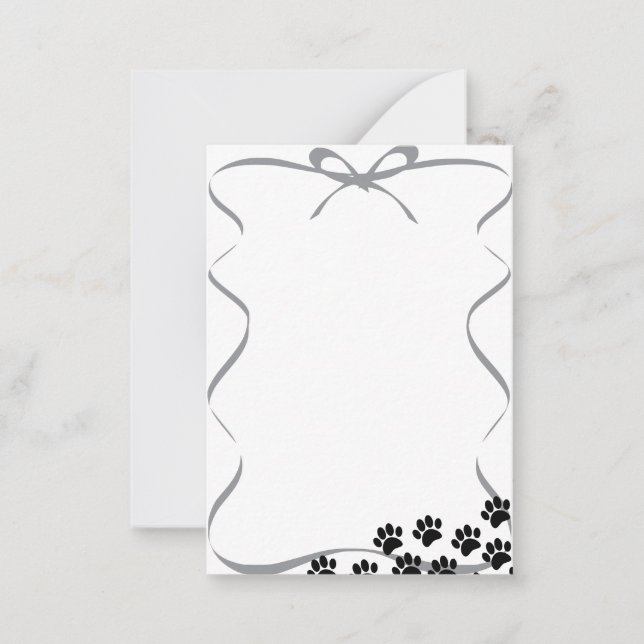 Black Puppy Paw Prints Ribbon  Card (Front)
