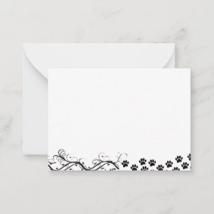 Black Puppy Paw Prints Scrollwork Blank Card