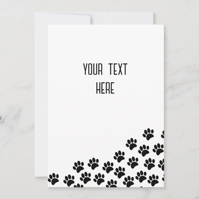 Black Puppy Paw Prints With Custom Text Card (Front)