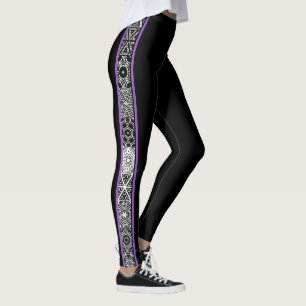 Black Purple Abstract Geometric Pattern Modern Leggings