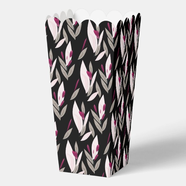 Black purple abstract red retro flower pattern favour box (Back)