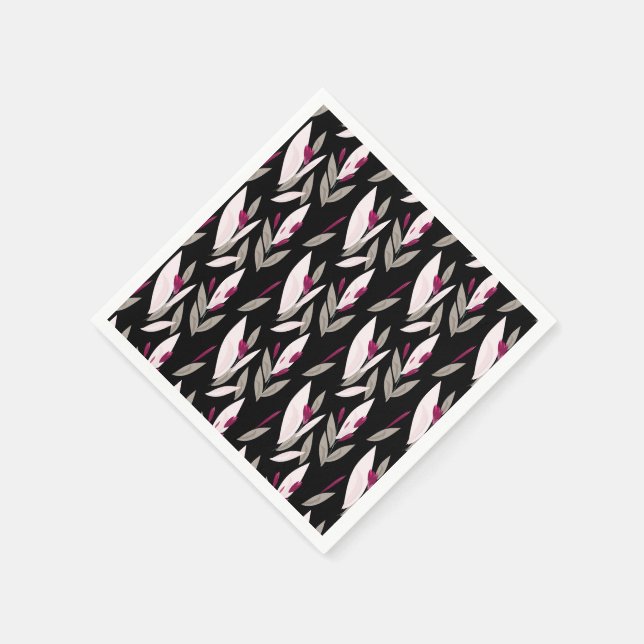 Black purple abstract red retro flower pattern napkin (Corner)