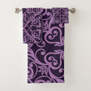 BLACK PURPLE ABSTRACT STYLE BATHROOM TOWEL SET