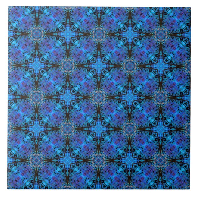 Black, Purple, and Blue Moroccan Stars Pattern Tile (Front)