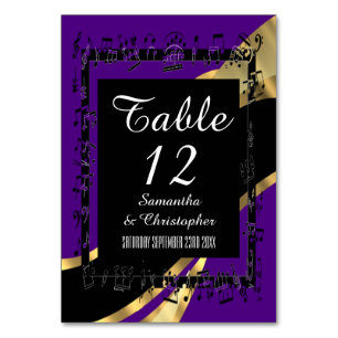 Black purple and gold personalised table number