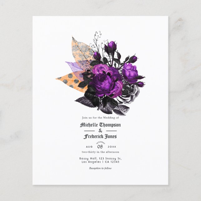 Black, Purple and Orange Shabby Floral Wedding Flyer (Front)