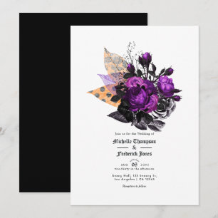 Black, Purple and Orange Shabby Floral Wedding Invitation
