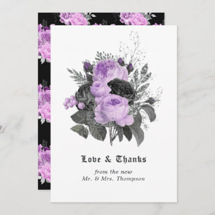 Black, Purple and Silver Floral Gothic Wedding Thank You Card
