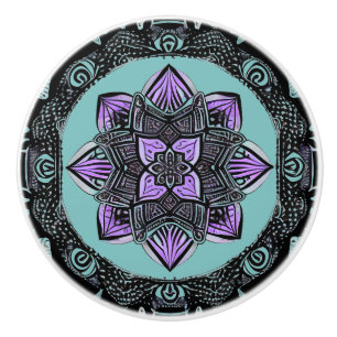 Black, Purple and Teal Mandala Ceramic Knob