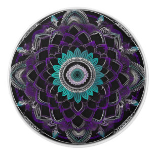 Black, Purple and Teal Mandala Ceramic Knob