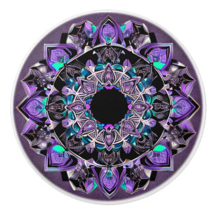 Black, Purple and Teal Mandala Ceramic Knob