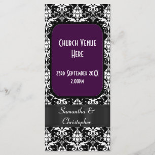 Black, purple and white damask wedding program programme