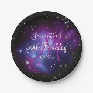Black Purple and White Galaxy Celestial Birthday Paper Plate