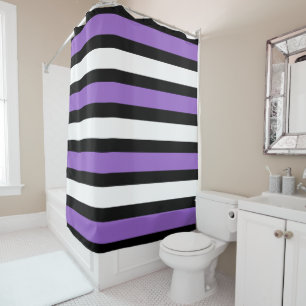 Black, Purple and White Stripes Shower Curtain